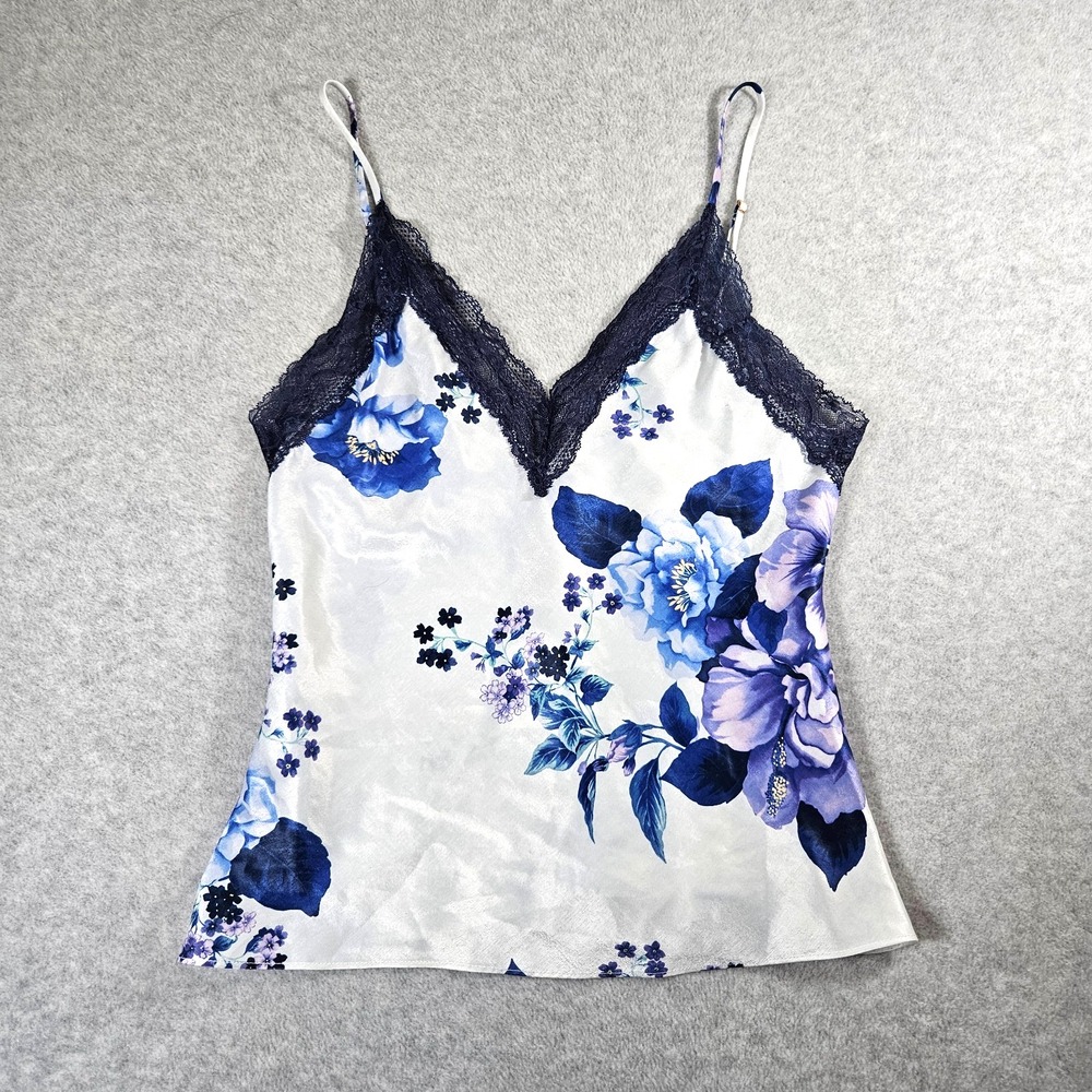 Linea Donatella White Floral Satin Camisole with Navy Lace